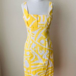 Calvin Klein White Yellow Floral Summer Spring Midi Dress Size 6